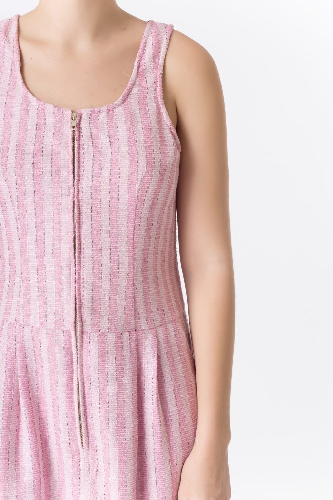 Bubblegum Sleeveless Zip Up Pleated Cotton Mini Dress